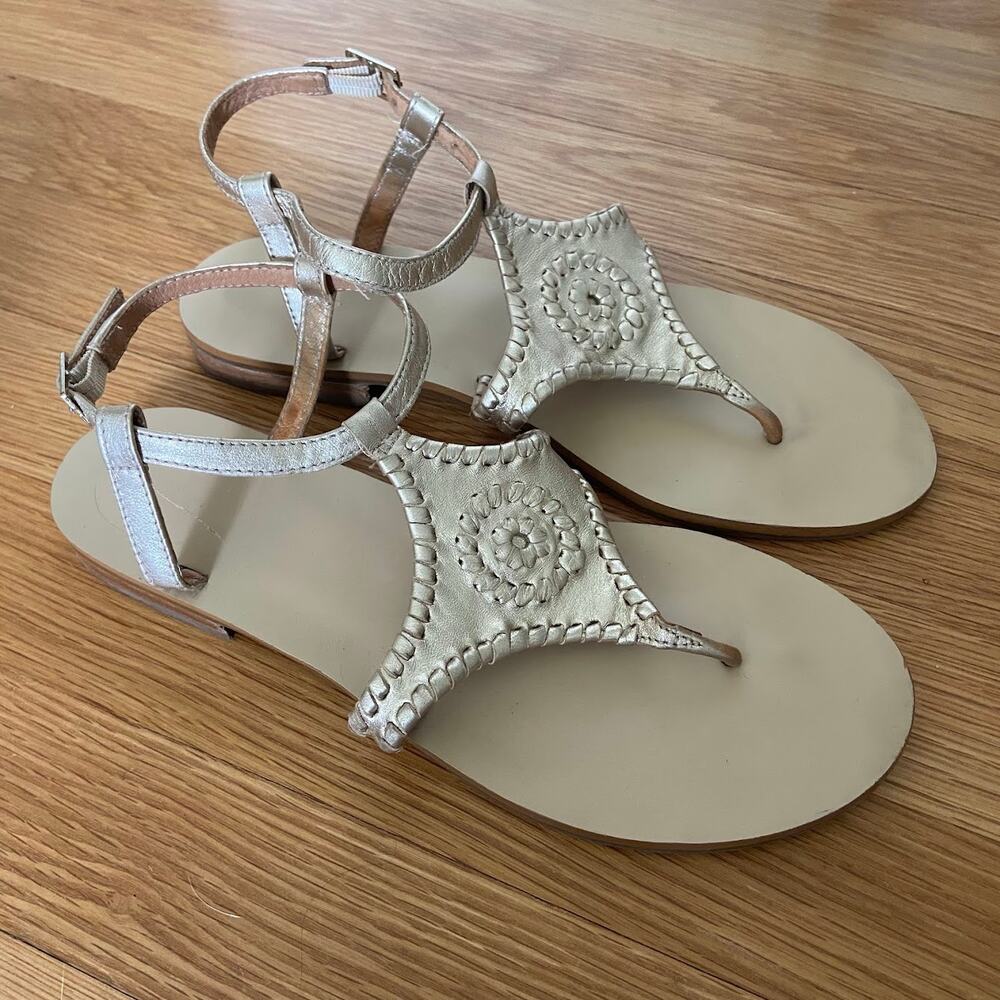Jack Rogers Maci Ankle Strap Leather Sandals Gold Size 8